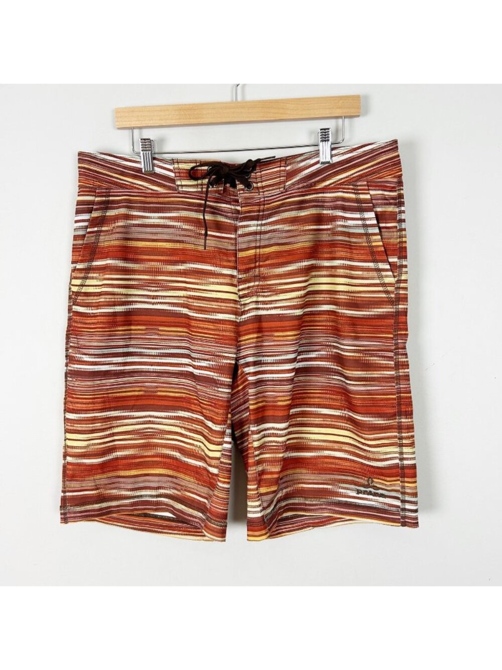 Prana Brown Striped Board Shorts Swim Suit Size 36 Men's